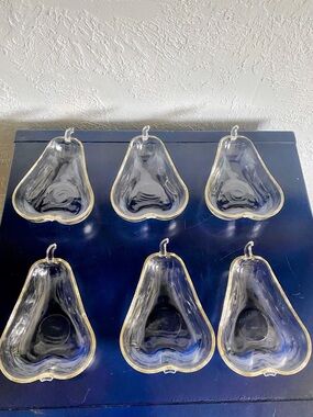 Vintage Pear Bowls ~ Dishes ~ Set Of 6 ~ Clear Glass EUC